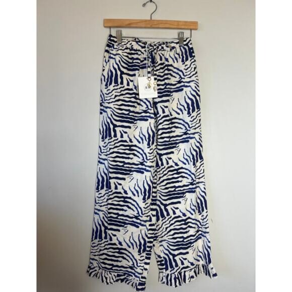 NWT Carolina K Wide Leg High Rise Reina Pants Blue White Size: Extra Small - Picture 2 of 8
